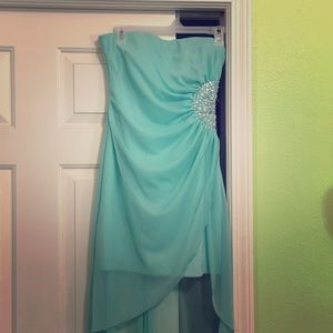 Light blue, High-low dress, strapless